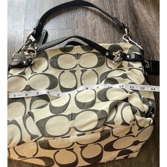 Vintage Coach Canvas Classic Logo Women’s Tote Shoulder Bag Green Mint Interior - Picture 7 of 16